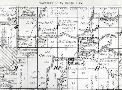 First apple tree was planted on the Almon Asbury Lieuallen homestead of 1871 and was the first claim in Latah County. Later the farm was purchased by Charles J. Munson and named the Cozy Cove Farm. Map from 1914 Latah County Atlas.