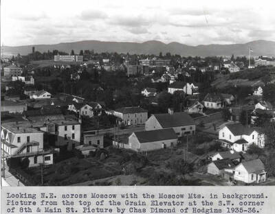 Picture from the top of the grain elevator at the southwest corner of Eighth and Main streets. Picture by Charles Dimond of Hodgins, 1935-36.