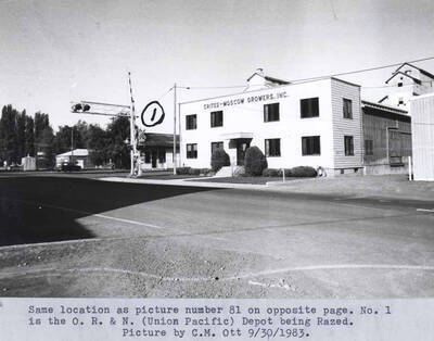 No. 1 is the O.R. & N. [Oregon Railroad and Navigation] (Union Pacific) depot being razed. Picture by Clifford M. Ott September 30, 1983.
