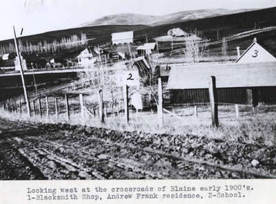 1- Blacksmith Shop, Andrew Frank residence, 3- School.