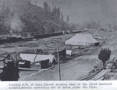 Showing some of the first business establishments operating out of tents after the fire.