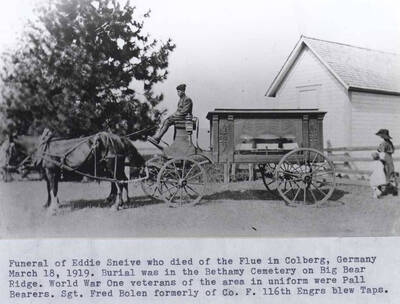 Who died of the flu in Colberg, Germany March 18, 1919. Burial was in the Bethany Cemetery on Big Bear Ridge. World War One veterans of the area in uniform were pall bearers. Sargeant Fred Bolen formerly of Company F. 116th Engineers blew Taps.