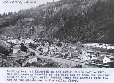 In the early 1900s before 1920. See the tramway trestle at the east end of town and shorter ones on the canyon wall. Sacked grain was carried from the top to the warehouse on the valley floor.