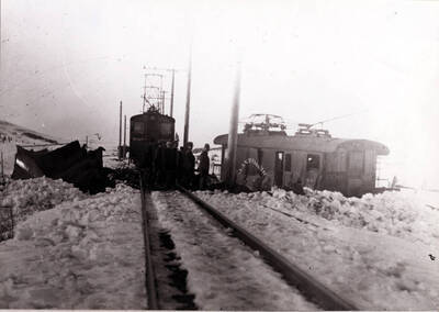 Wreck near Viola on the Spokane & Inland Electric Railroad electric passenger train motor about 1909.