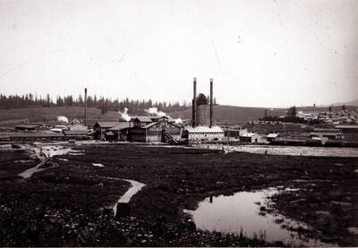 Showing mill pond full of logs. Picture from a glass negative by M.L. Romig of Moscow, about 1906.
