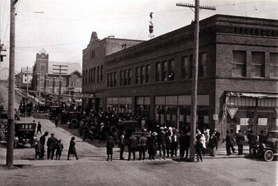 The Potlatch Mercantile Company building at right, burned January 1963.
