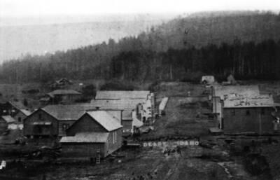 In 1908 with Potato Hill in background. The town owned a gasoline engine drive electric generating plant which was discontinued in 1927 with the coming of electric power from Spokane.
