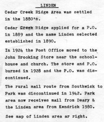 Linden. [typescript]. describing the history of the town of Linden.