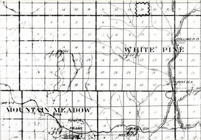 [photo of map section] Copied from Latah County map of 1914 [Latah County Atlas?]. The crooked line circles Section 34, Township 42 north, Range 1 west where the large pine trees were found.