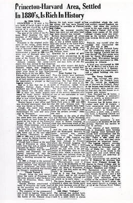 Headline: Princeton-Harvard area, settled in 1880s, is rich in history.