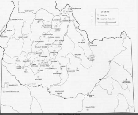 A map containing major mining and placer sites in the area.
