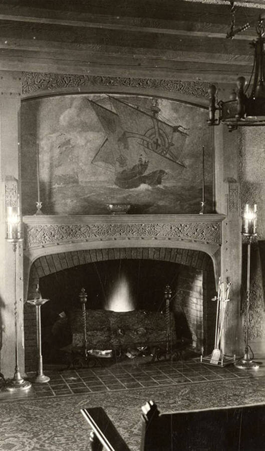 Fireplace at the Phi Gamma Delta house, which is on the northwest corner of University Avenue and Elm Street.