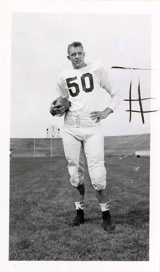 Bill Lawr (#50), a freshman football player for the University of Idaho.