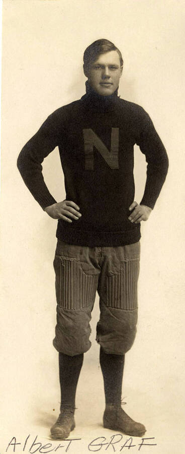 A portrait of Albert Graf, a football player for the University of Idaho.