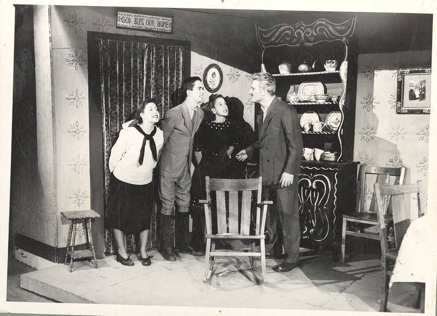 Scene depicting an argument between the character in Idaho drama's production of 'I Remember Mama.'