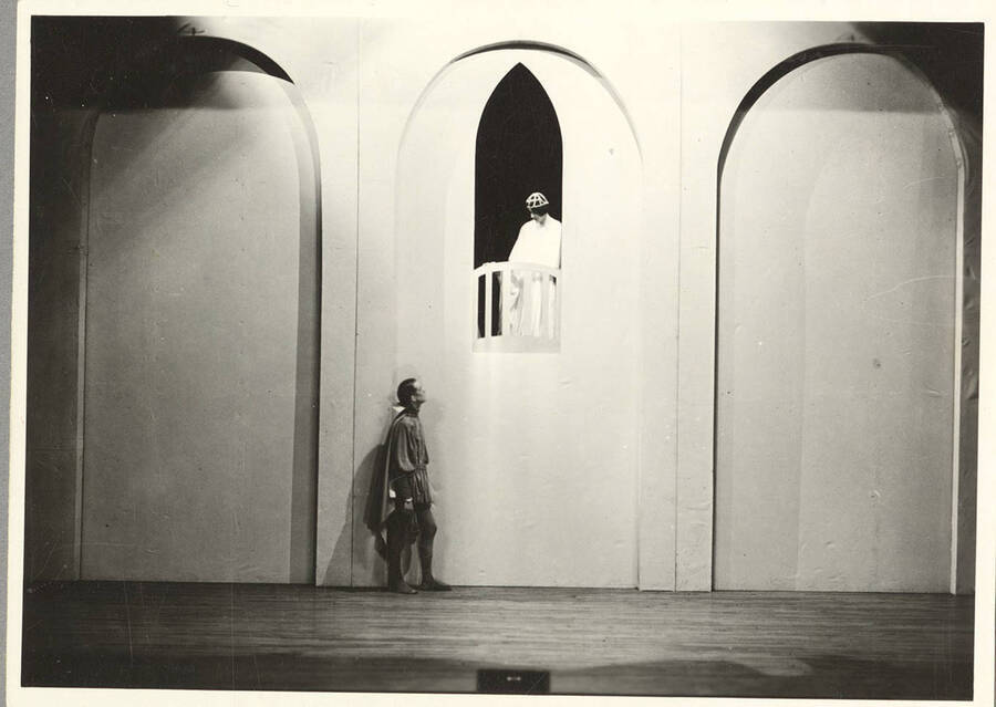 Kneeland Parker as Romeo and Marie Gauer as Juliet. Romeo calls to Juliet during the balcony scene of Idaho drama's production of "Romeo and Juliet."
