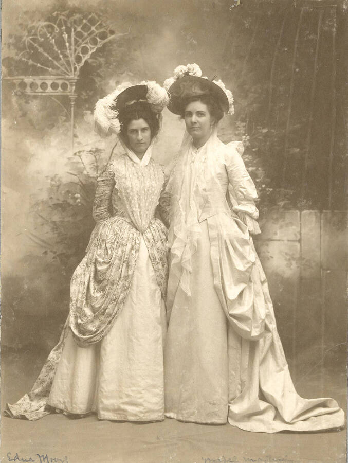 Edna Moore and Mabyl Martyn pose as the maid and Constance Neville for the University of Idaho's production of "She Stoops to Conquer."