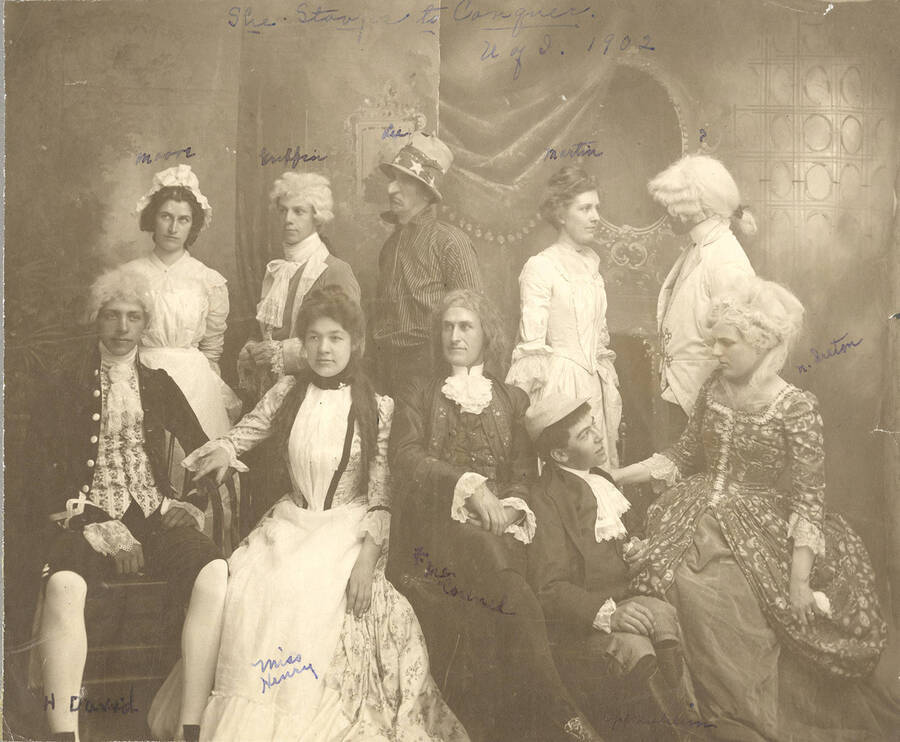A group picture of the full cast of Idaho drama's production of "She Stoops to Conquer."