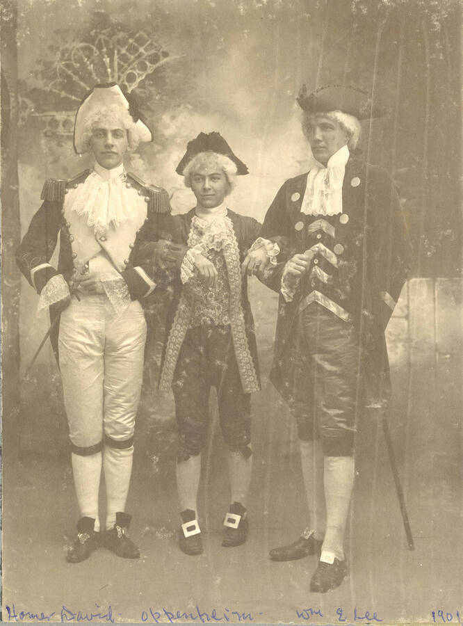 Homer David as Captain Absolute, Ben Oppenheim as Bob Acres and William Lee as Sir Lucius O'Trigger in Idaho drama's production of "The Rivals."