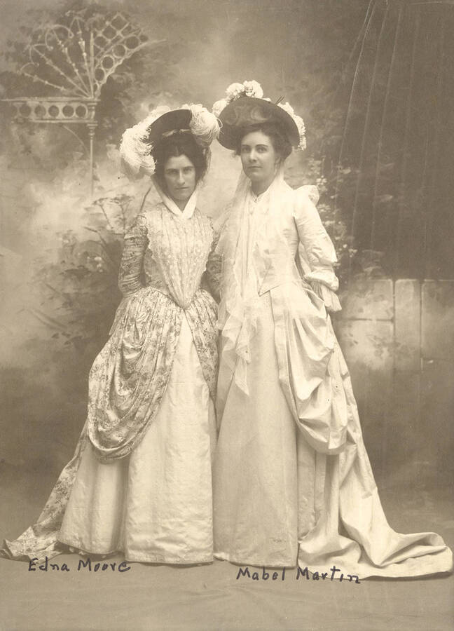 Edna Moore and Mabel Martyn pose prior to Idaho drama's production of "The Rivals."