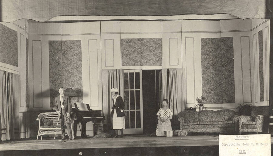 Students from l-r: Joe Moore, Fleeta Brennan, Margaret Mims. Idaho drama students perform during the production of the play, "Clarence."