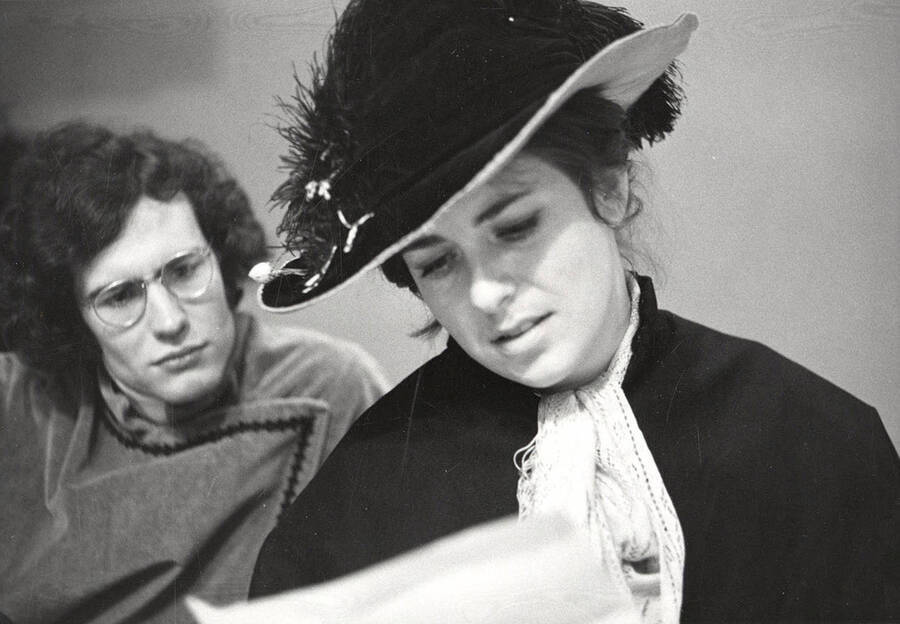James Cash and Elizabeth Watkin during the University of  Idaho drama production of 'Cherry Orchard.' This production was directed by Forrest Sears.