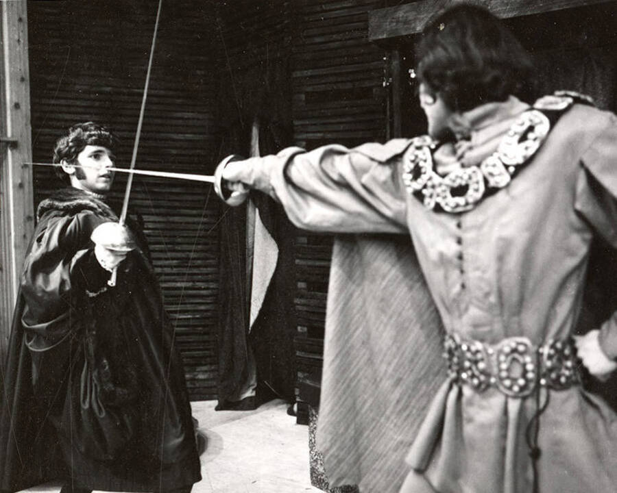 David Maier and James Cash sword fighting in the University of Idaho drama production of 'Romeo and Juliet.'