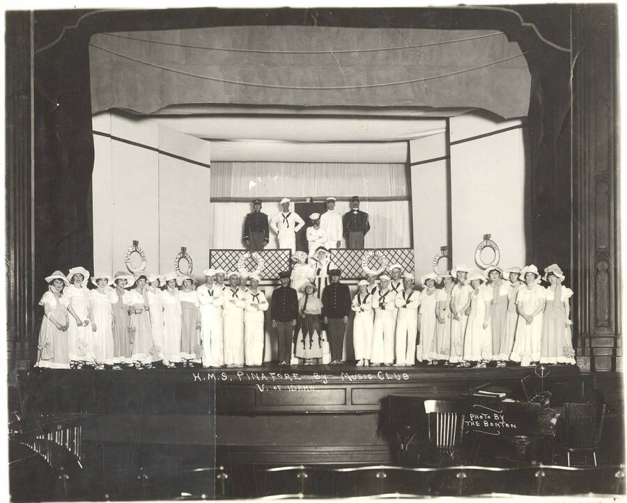 A cast photo of 'H.M.S. Pinafore,' a drama production presented by both University of Idaho Glee Clubs.