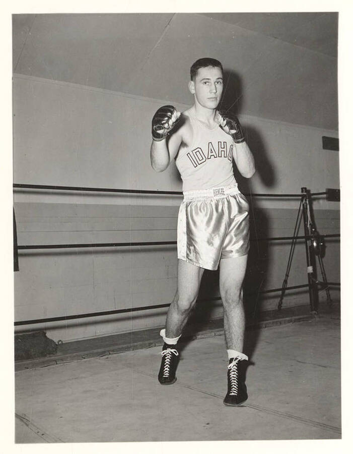 Idaho boxer Larry Richard Moyer throws a jab for his individual photograph.