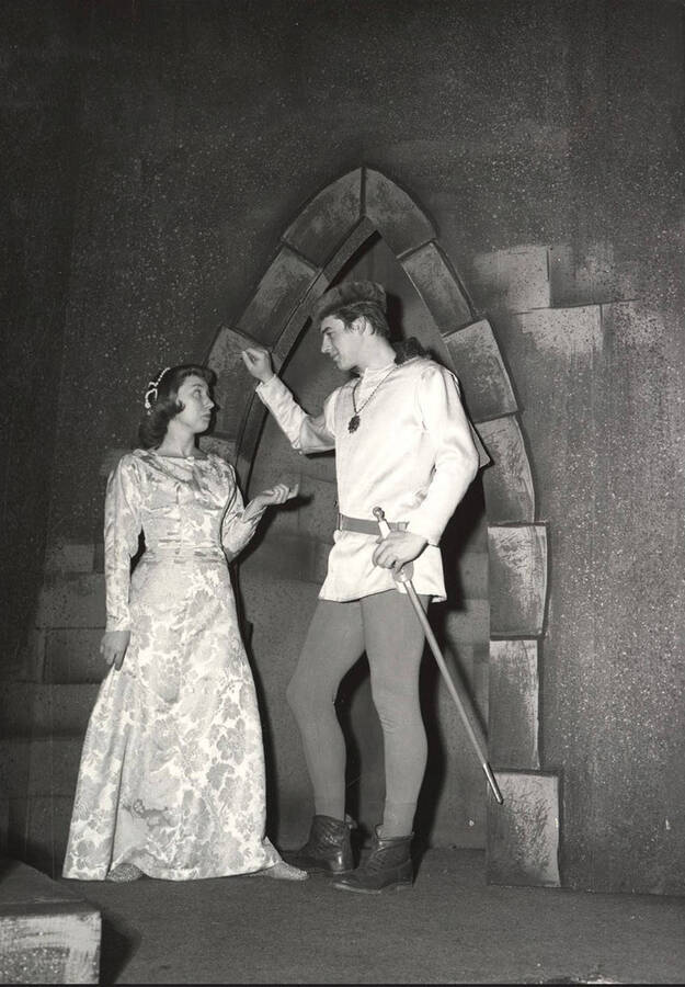 Joan Coble as Ophelia and Larry Hyer as Guildenstern in drama production of 'Hamlet.'