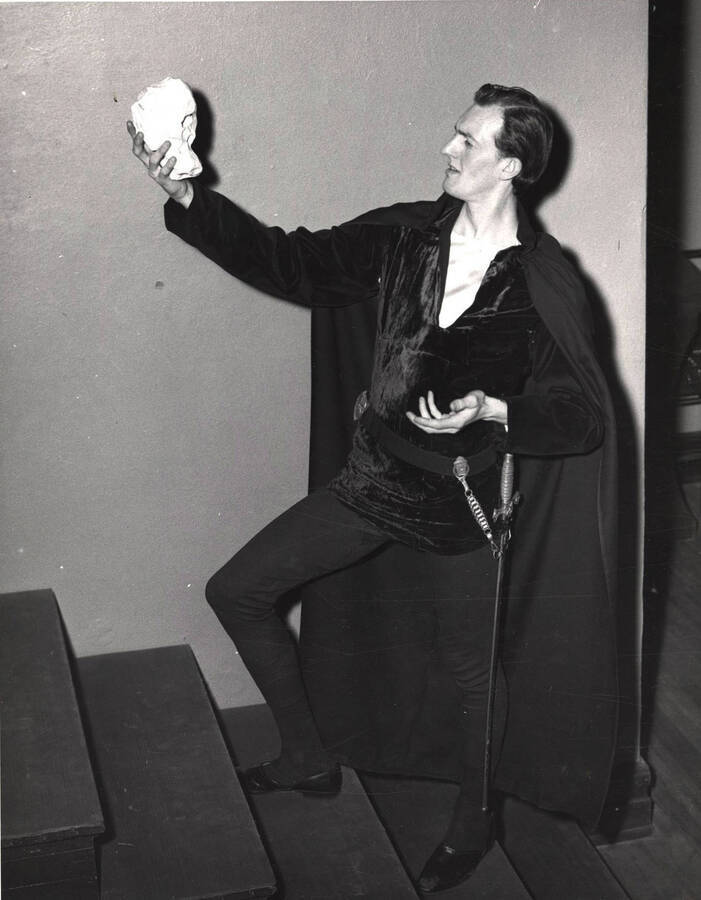 Fred Burton as Hamlet in drama production of 'Hamlet'. University of Idaho.