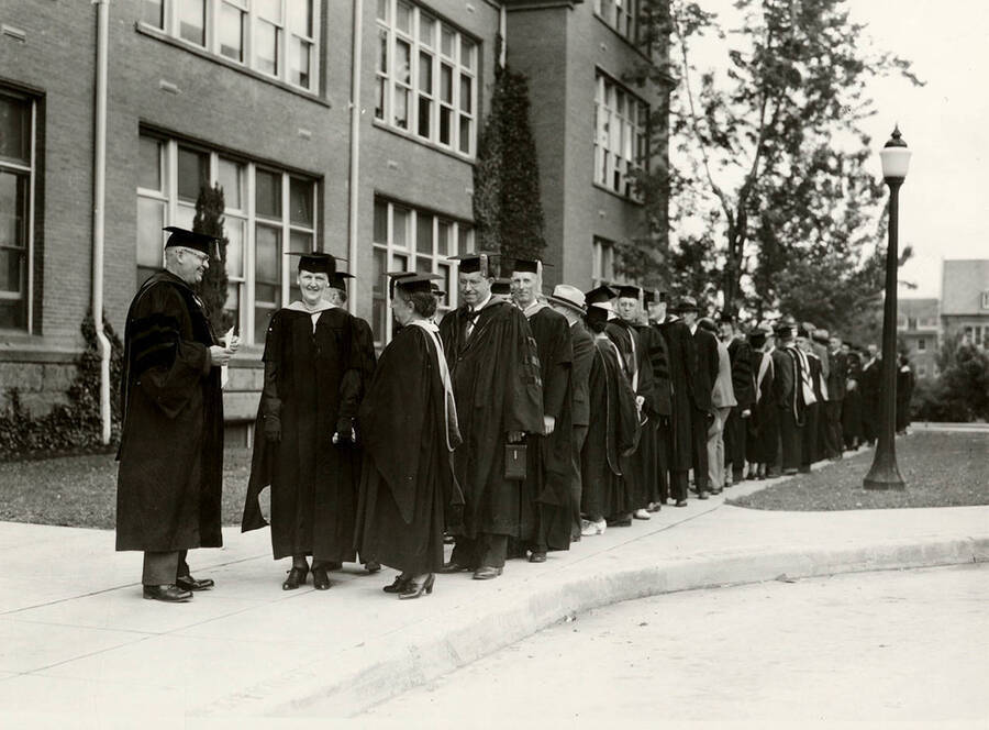 The beginning of the academic procession for the 1934 Commencement.