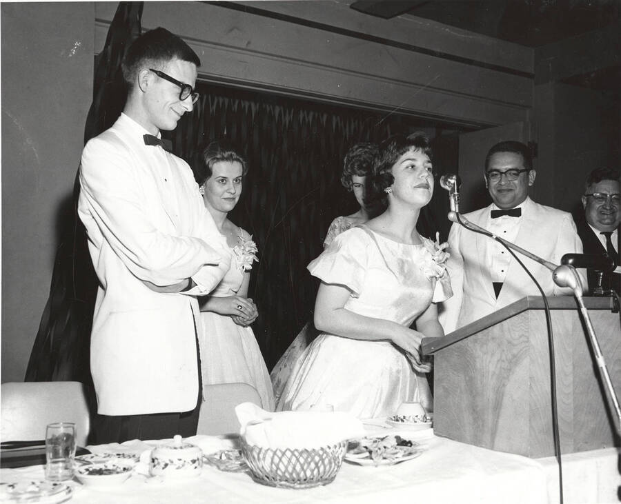 Contestants for queen give speeches and presentations during the 37th National Convention of the Intercollegiate Knights, a national honorary service organization.