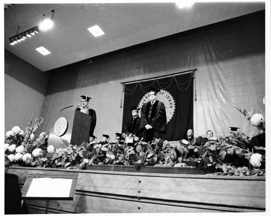 Earl Thomas Hayes receiving an honorary Doctor of Science degree during the 1971 Commencement ceremony.