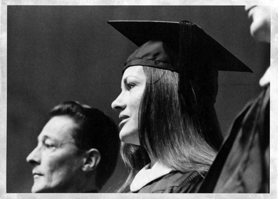 Unidentified graduate at the 1976 Commencement ceremony.
