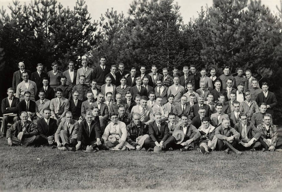 A formal group portrait of the Associated Foresters, a professional organization at the University of Idaho.