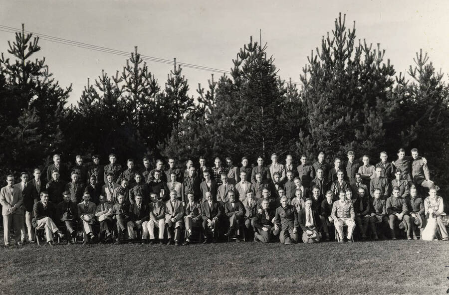 A formal group portrait of the Associated Foresters, a professional organization at the University of Idaho.