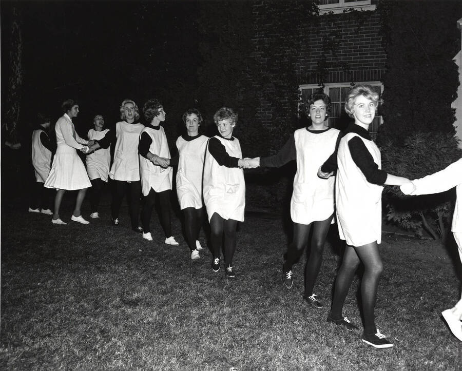 Members of Delta Gamma sorority participate in the Pajama Parade the night before the Homecoming game.