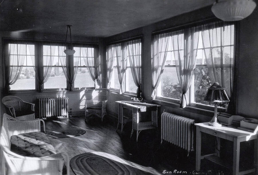 Interior view of sun room at the Gamma Phi Beta house, which is at 1038 Blake Avenue.