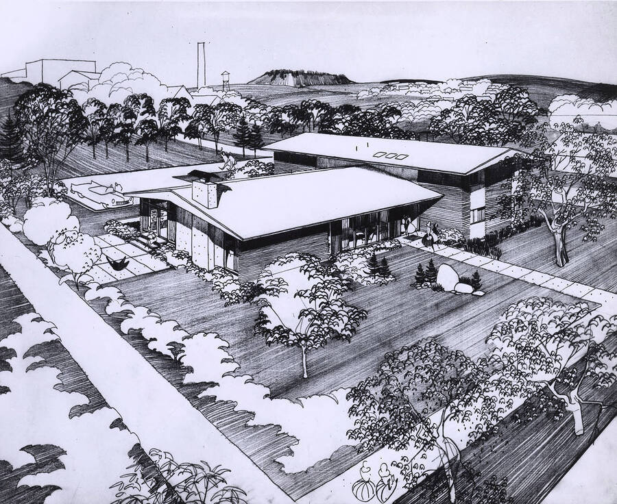 Architect's rendering of the Gamma Phi Beta house.