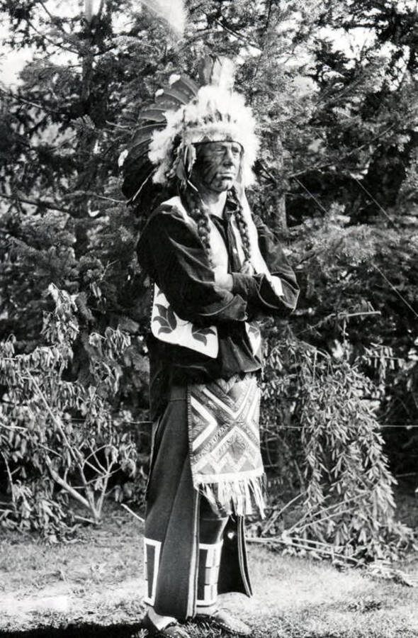 A man dressed as a Native American chief for the Light on the Mountains pageant.