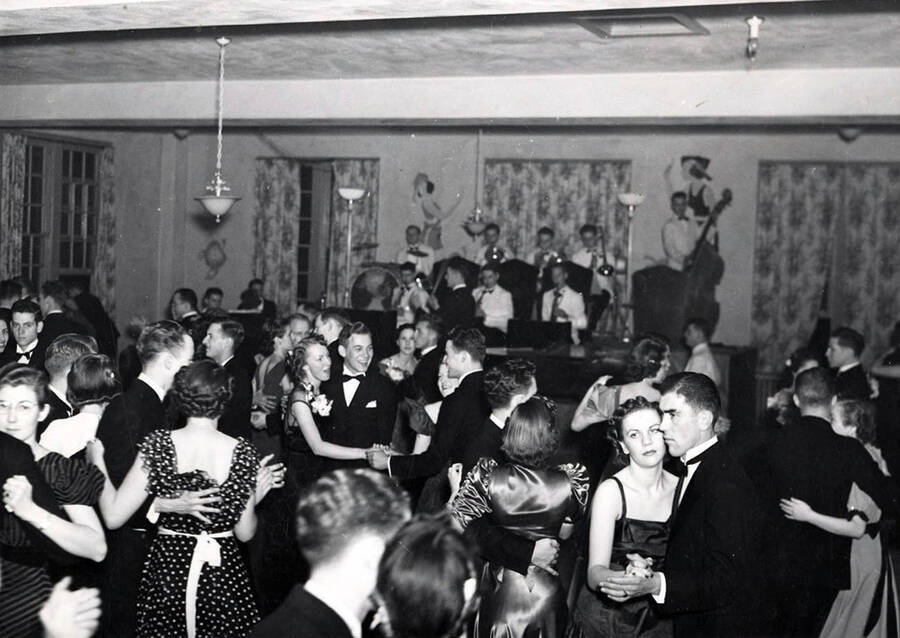 Students laugh while dancing to a live jazz band during the annual Senior Ball.