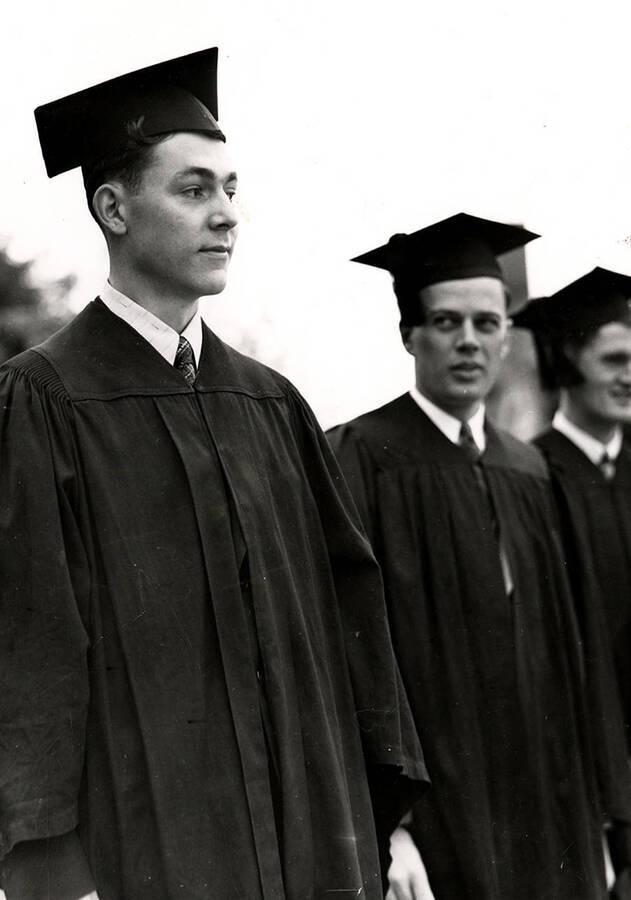 Morton Brigham, son of the university founder John Warren Brigham, poses at Idaho's commencement.