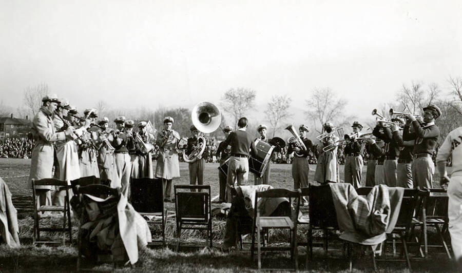 The Idaho pep band plays prior to a game on MacLean Field.