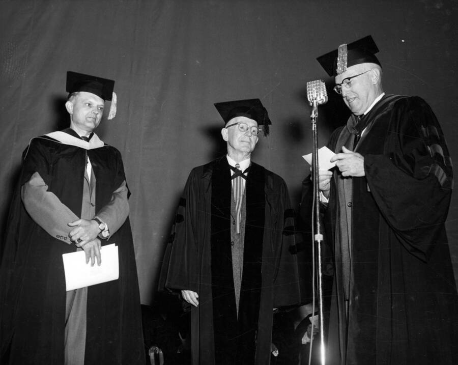 Mark Kulp receives an honorary Doctor of Science degree while Dean Janssen and President Theophilus watch.