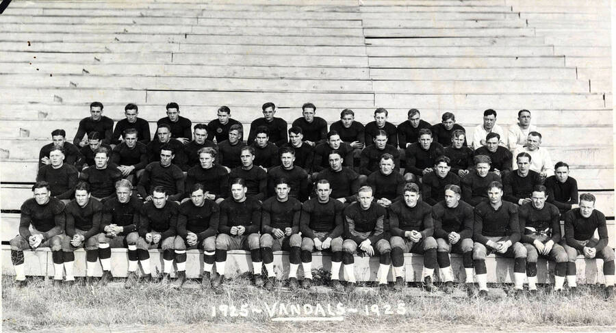 A team photo of the 52 Vandals that comprised the football team.