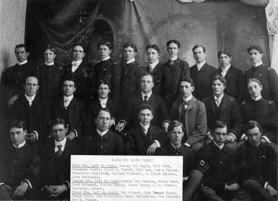 Group picture of Kappa Phi Alpha fraternity members.