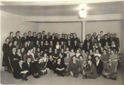 Members of the Wesley Foundation, an organization for Methodist and Episcopal students, pose for a group photo.