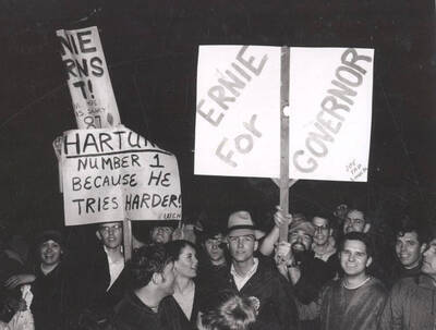 Students and faculty gathered outside of University of Idaho President Ernest Hartung's residence to show support for his policies and involvement in the campus.