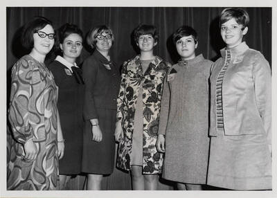 Mary Hall Niccolls scholarship award recipients Cris Erne, Kathy McDonald, Carol Henriksen, Polly T. Crowley, Mary Nichols and Pat Johnson pose for a group photo.  The scholarship award is $500.
